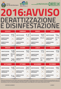 Calendario interventi di disinfestazione e derattizzazione anno 2016.