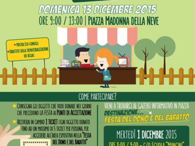 Crispiano. Il 13 dicembre Festa del Dono e del Baratto